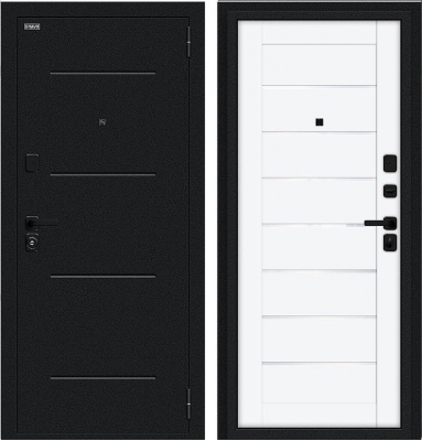 Дверь Браво Техно/SBlack Букле черное/White Silk